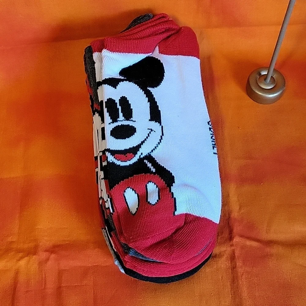 Disney Mickey Mouse Sock Set New 5 Pair Black White Red Gray No-Show